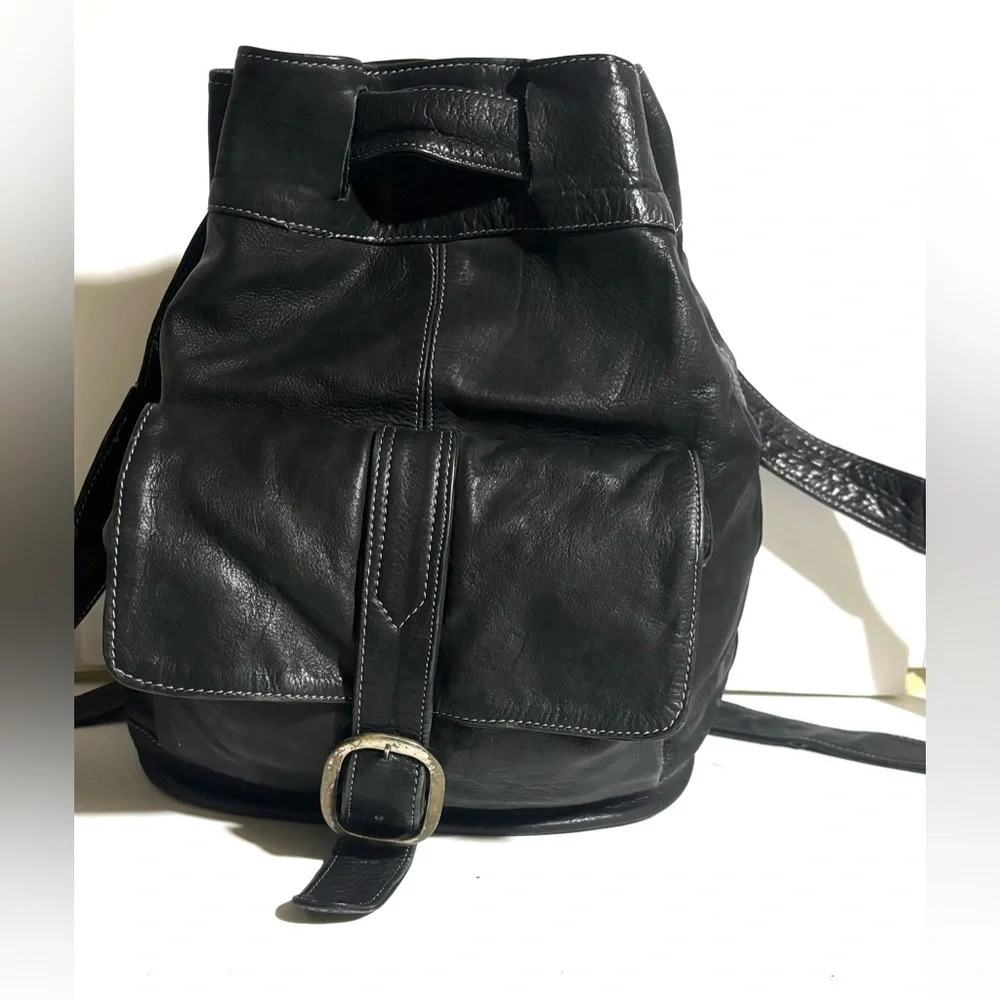 Vintage unisex Black Leather Backpack